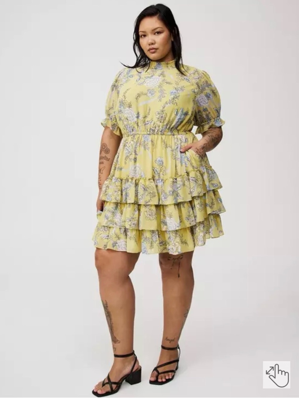 torrid Yellow Floral Tiered Ruffle Mini Dress